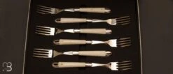 Coffret De 6 Fourchettes De Table LAGUIOLE Manches En Os Lame Brillante Par Forge De Laguiole