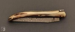 Couteau Laguiole 11 Cm Par La Forge De Laguiole - Pointe De Corne Et Lame Damas -Laguiole Couteau Forge Laguiole Pointe corne damas 2 zoom
