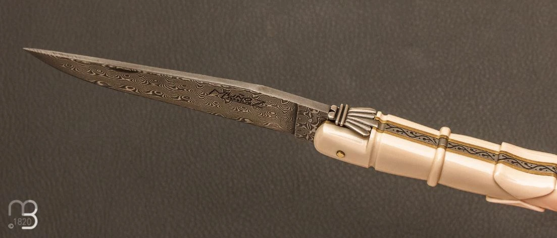 Couteau De Collection Laguiole 13 Cm Aile De Pigeon Ivoire De Mammouth Et Damas Par Virgilio Munoz 5 Couteau De Collection Laguiole 13 Cm Aile De Pigeon Ivoire De Mammouth Et Damas Par Virgilio Munoz – Image 3