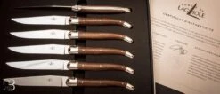 Coffret De 6 Couteaux De Table LAGUIOLE Manches Chêne Fossilisé Lame Brillante Par Forge De Laguiole