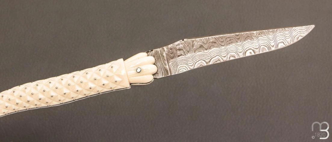 Couteau " Laguiole Ananas - Damas " De Collection Par Virgilio Munoz - Ivoire De Mammouth 6 Couteau " Laguiole Ananas - Damas " De Collection Par Virgilio Munoz - Ivoire De Mammouth – Image 4