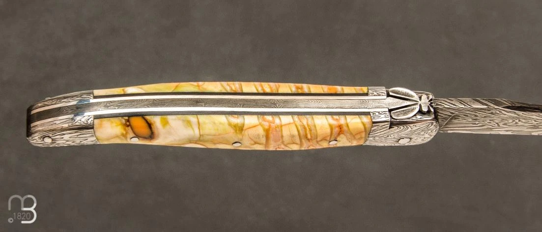 Couteau De Collection Laguiole Damas Et Molaire De Mammouth Par Rozelier Fabien- Ty Coutelier 5 Couteau De Collection Laguiole Damas Et Molaire De Mammouth Par Rozelier Fabien- Ty Coutelier – Image 4