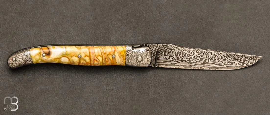 Couteau De Collection Laguiole Damas Et Molaire De Mammouth Par Rozelier Fabien- Ty Coutelier 3 Couteau De Collection Laguiole Damas Et Molaire De Mammouth Par Rozelier Fabien- Ty Coutelier – Image 2